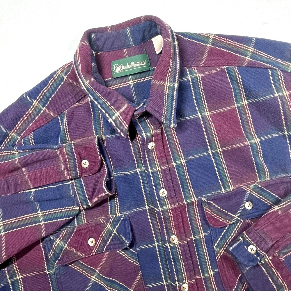 Gander Mountain Flannel Shirt Men 2XL Red/Blue Plaid Button Up Cotton Heavy Camp